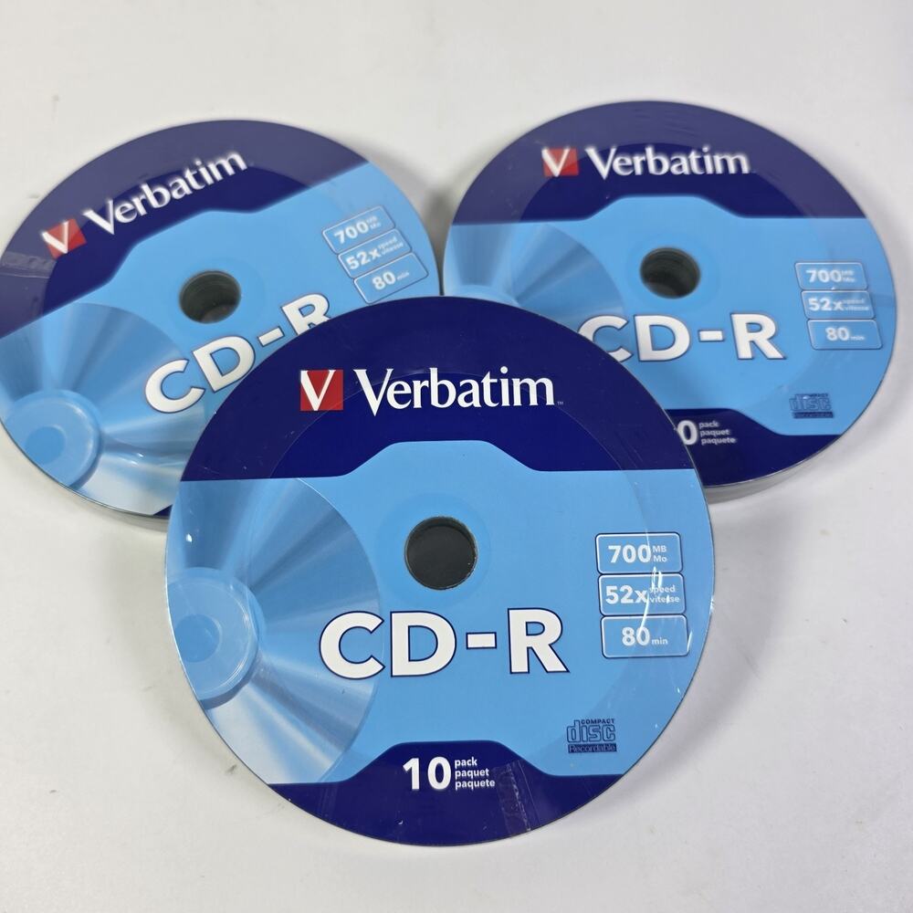 Lot of 3 Verbatim CD-R 10 Packs 700MB 52X 80 Min Blank Recordable Discs Sealed
